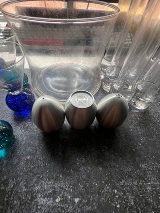 Juego Licorera Vidrio Azul y Transparente