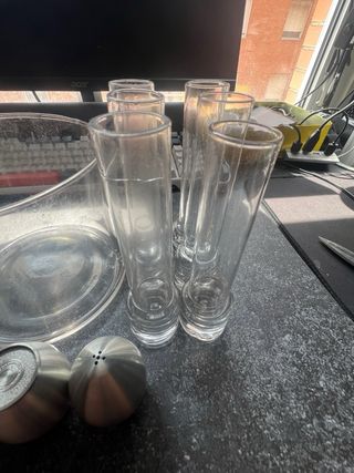 Juego Licorera Vidrio Azul y Transparente