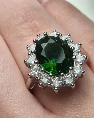 Anello Argento 925 Zircone Verde Regolabile