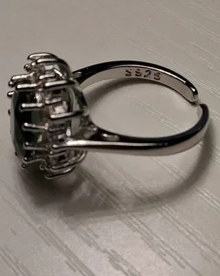 Anello Argento 925 Zircone Verde Regolabile