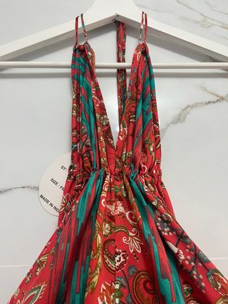 Vestido Boho Estampado Vermelho e Verde