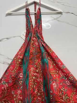 Vestido Boho Estampado Vermelho e Verde