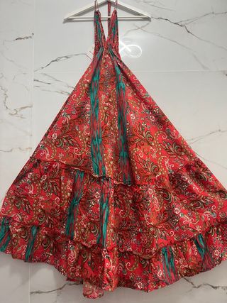 Vestido Boho Estampado Vermelho e Verde