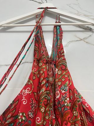 Vestido Boho Estampado Vermelho e Verde