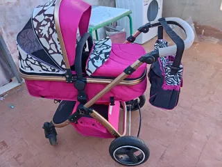 Carrito bebé 2en1 rosa y dorado