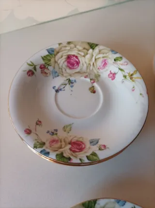9 Platos de Porcelana con Flores Rosas y Blancas