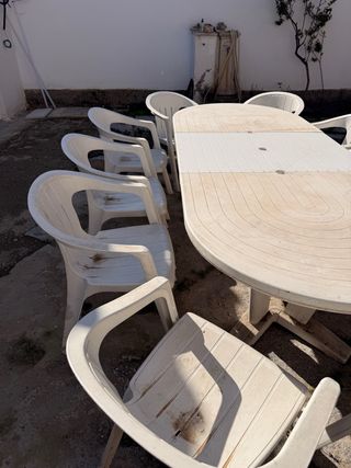 Mesa y 10 Sillas de Jardín Plástico Blanco