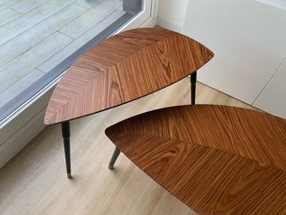 Conjunto 2 mesas auxiliares madera y metal