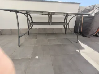 Mesa exterior forja y cristal a estrenar