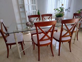 Juego 6 Sillas Madera Tapizadas gris clarito