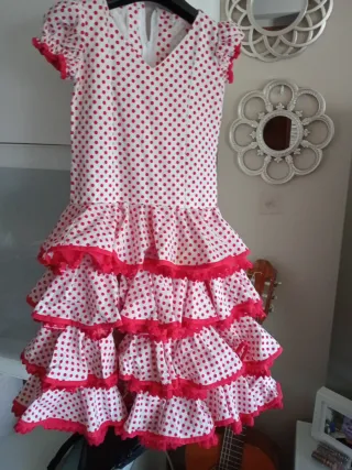 Traje Flamenca Niña Rojo y Blanco