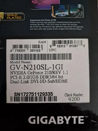 GIGABYTE GEFORCE 210 1024MB DDR3