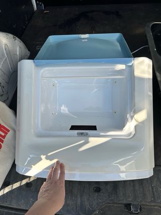 Mueble baño caravana azul y blanco