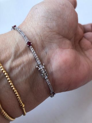 Pulsera Oro Blanco con Rubíes y Circonitas