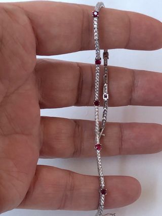 Pulsera Oro Blanco con Rubíes y Circonitas