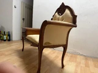 Butaca telefónica recibidor madera y tela
