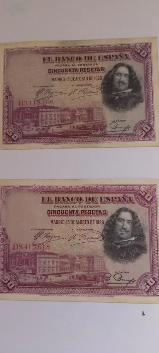 4 Billetes España 2 de 50 y dos 25 Pesetas,colecci