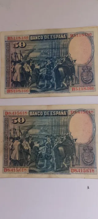 4 Billetes España 2 de 50 y dos 25 Pesetas,colecci
