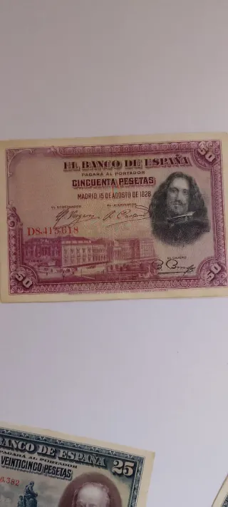 4 Billetes España 2 de 50 y dos 25 Pesetas,colecci