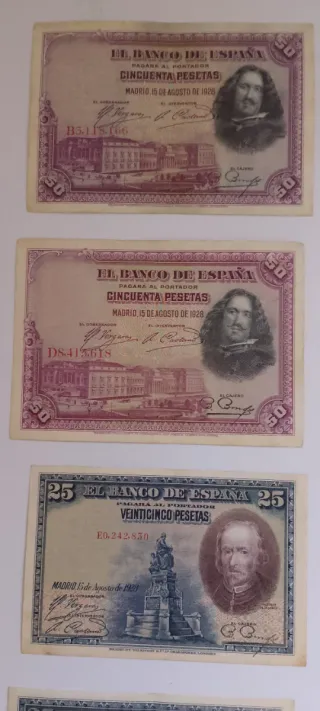 4 Billetes España 2 de 50 y dos 25 Pesetas,colecci
