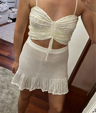 Crop Top Zara blanco margaritas