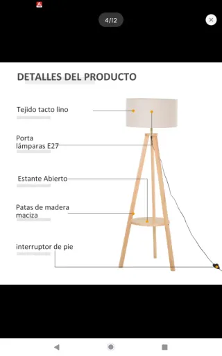 Lámpara de pie trípode madera y tela