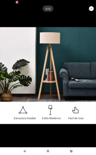 Lámpara de pie trípode madera y tela