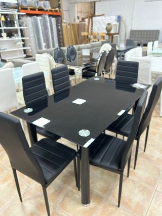 Mesa Comedor Cristal Negra + 6 Sillas NUEVA
