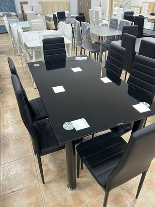 Mesa Comedor Cristal Negra + 6 Sillas NUEVA