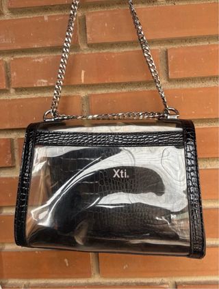 Bolso Xti Transparente Negro y Plateado