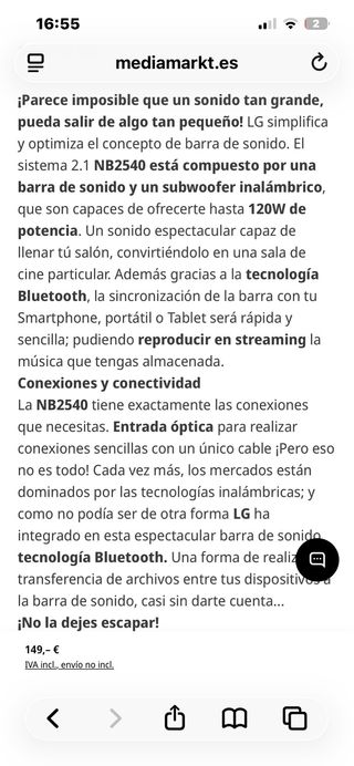 Barra de sonido LG NB2540 2.1