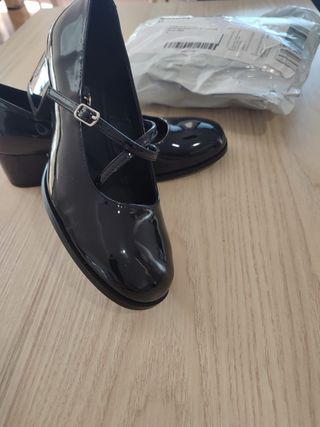 Zapatos Merceditas Negro Mary Jane Tacón Talla 38
