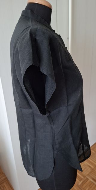 Blusa vintage anni '90 lino e organza nera