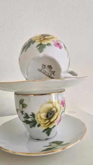 Juego de café porcelana flores amarillas
