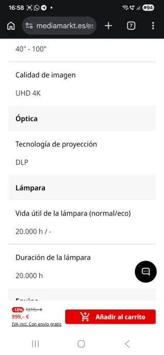 Proyector LG PU615U 4K UHD Plateado