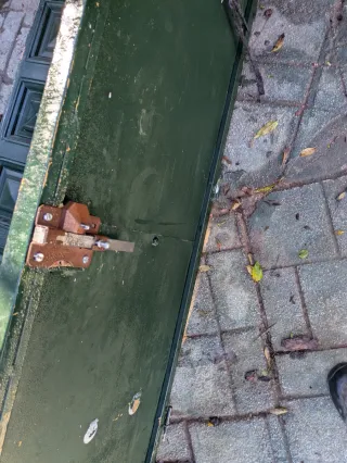 Puerta de hierro verde con paneles