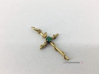 crucifijo oro 14k con piedra con esmeralda