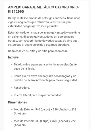 Garaje metalico oxford, sin estrenar.