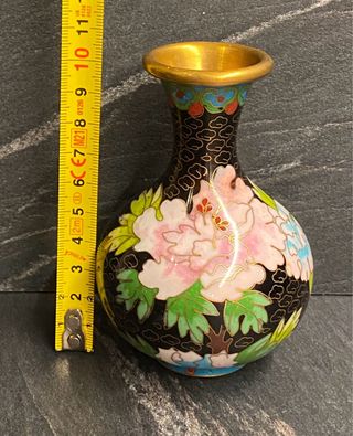 Mini Vaso Cinese Vintage Cloisonné Fiori Peonia