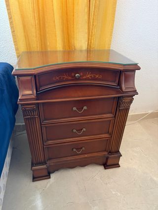 Mesita de noche antigua madera y cristal