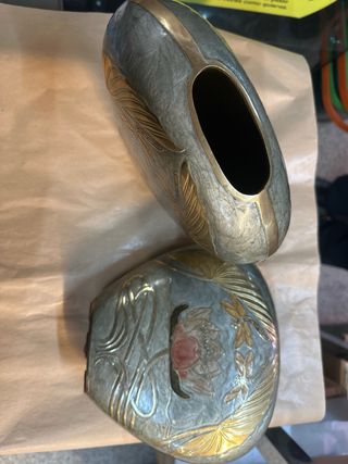 2 Jarrones A. Delbaux Metal Dorado y Plateado