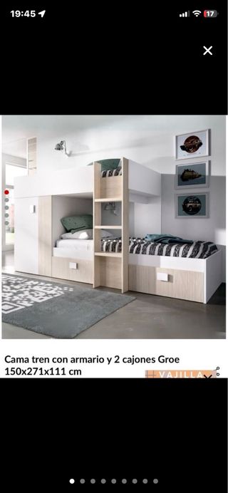 Cama tren con armario y cajones