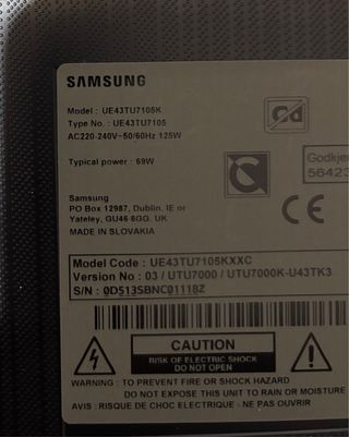 Televisión Samsung 43” UE43TU7105K a reparar