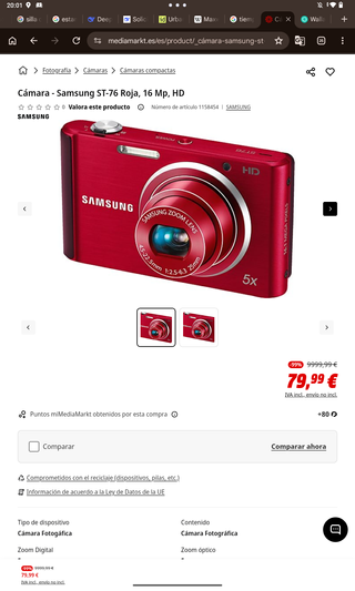 Cámara Samsung ST-76 Roja 16MP HD