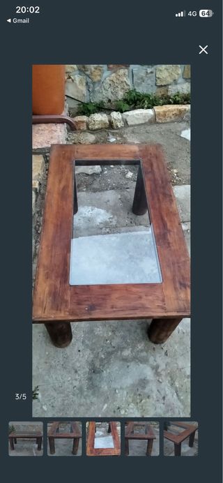 Mesa de madera maciza con cristal