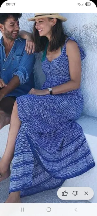 Vestido largo estampado azul y blanco