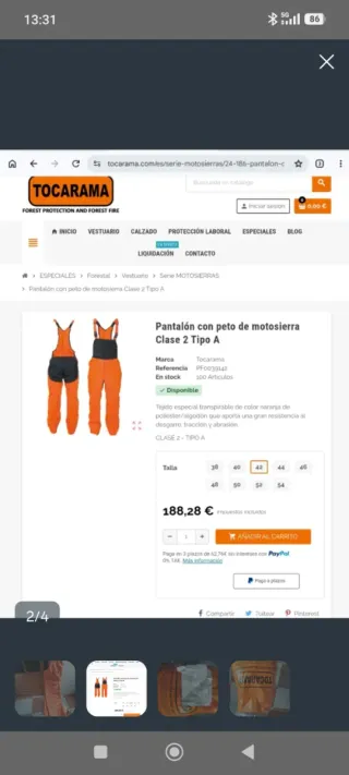 Equipo anti corte: botas, chaqueta y peto