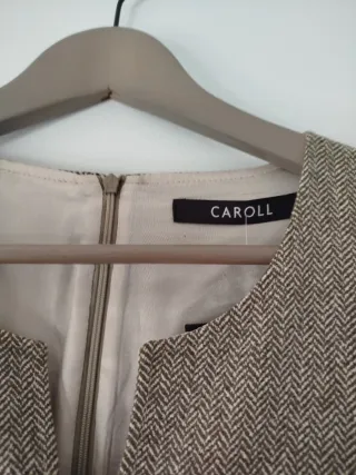 Traje vestido chaqueta CAROLL beige y marrón