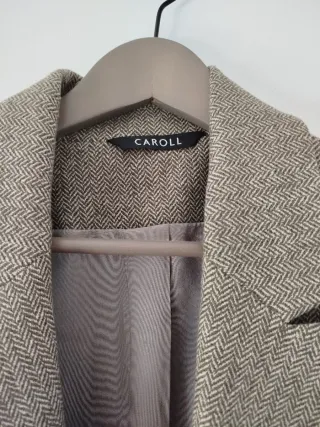 Traje vestido chaqueta CAROLL beige y marrón