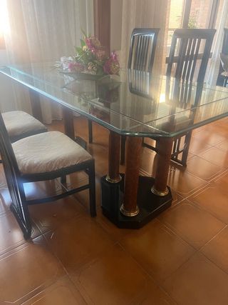 Mesa Comedor Cristal y 6 Sillas Madera